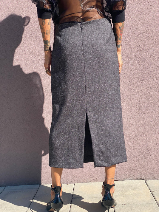 Gonna a matita in tweed con ricamo