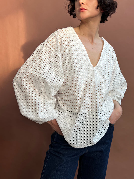 Blusa scollo V sangallo quadretto