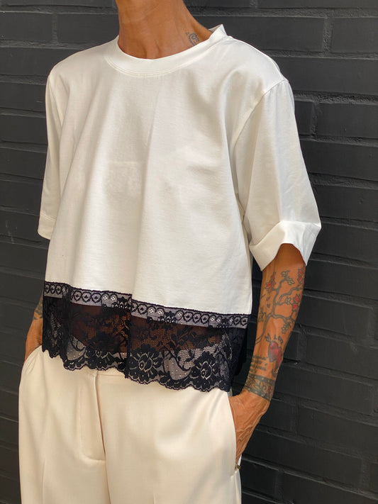 T-shirt con fondo in pizzo