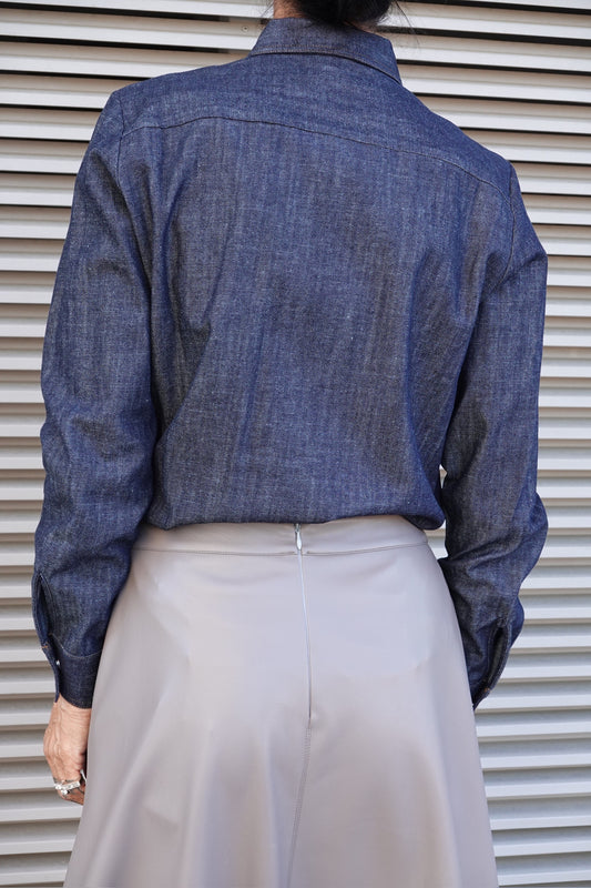 Camicia colletto tondo in denim