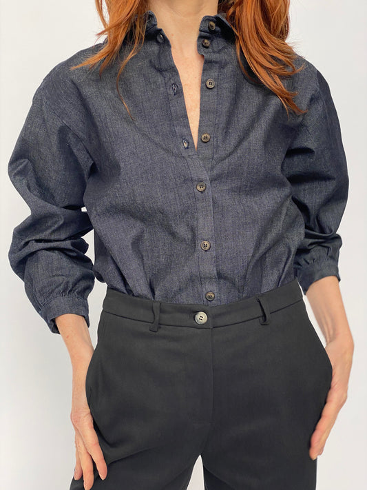 Denim shirt with ruching