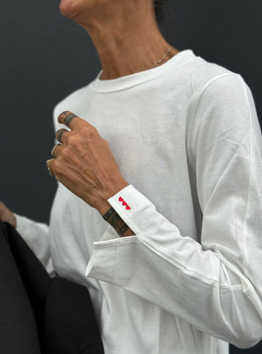 T-shirt girocollo manica lunga con ricamo sul polso