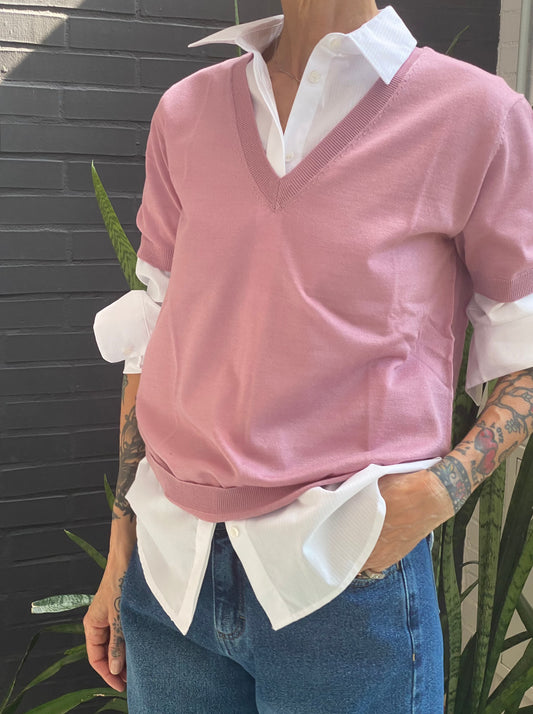 V-neck wool silk sweater