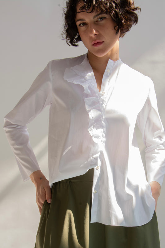 Shirt with raw edge placket