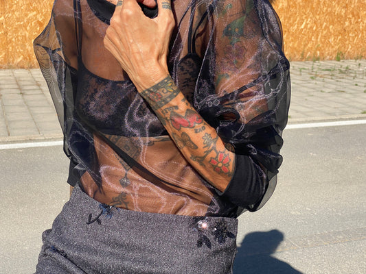 T-shirt manica lunga in organza