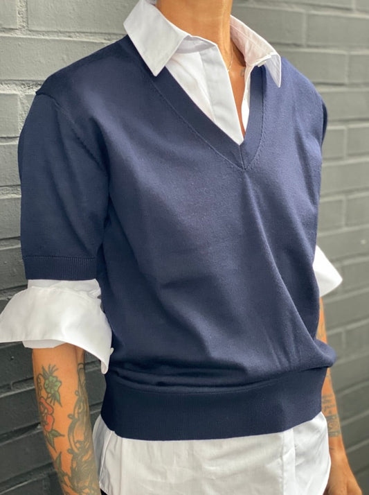 V-neck wool silk sweater