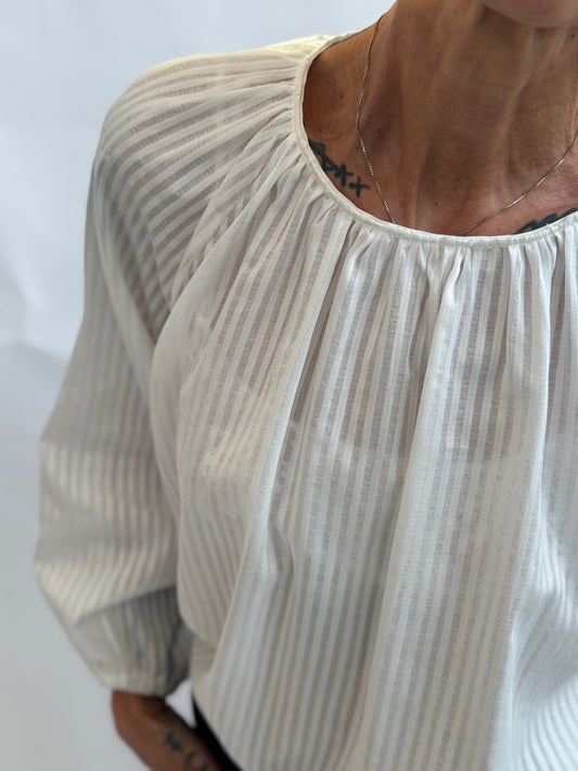 Striped tone-on-tone cotton blouse