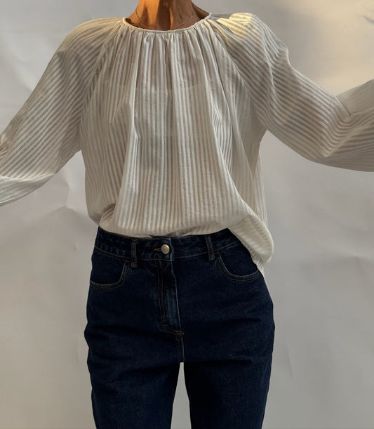 Striped tone-on-tone cotton blouse