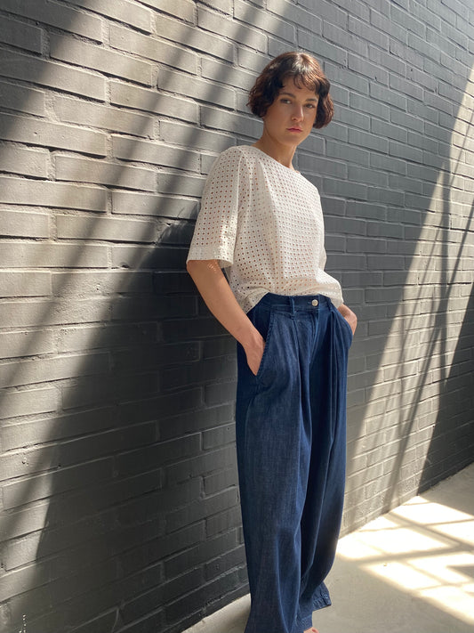 Blusa girocollo sangallo quadretto