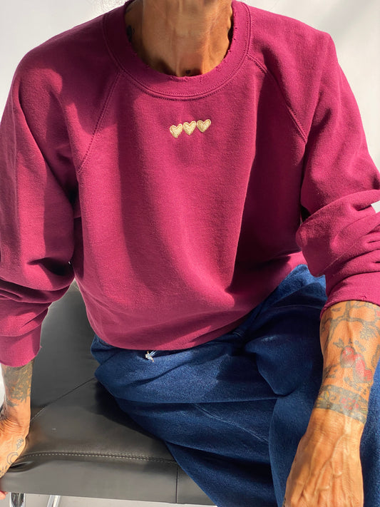 Felpa raglan con ricamo CUORI