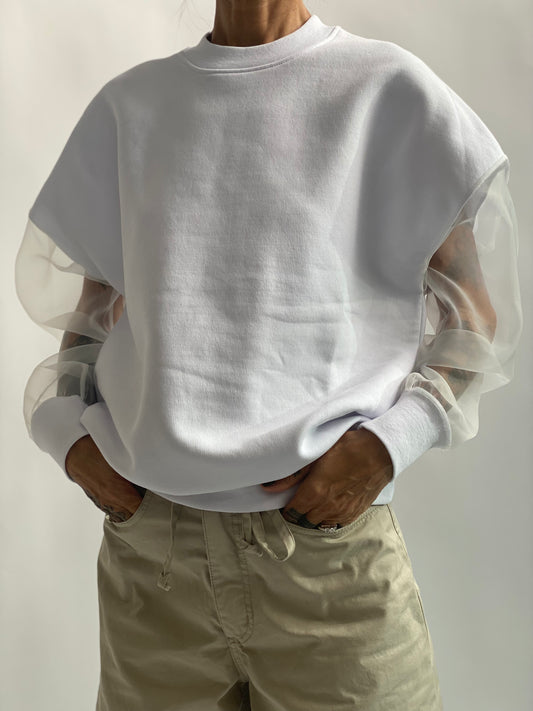 Felpa girocollo manica organza