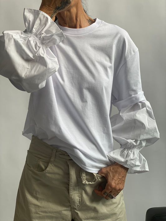 T-shirt girocollo spalla scesa con manica in popeline