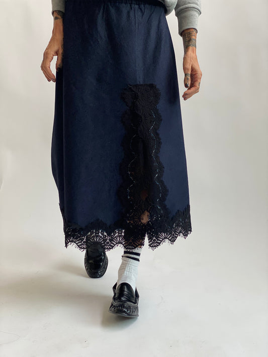 Gonna longuette denim pizzo