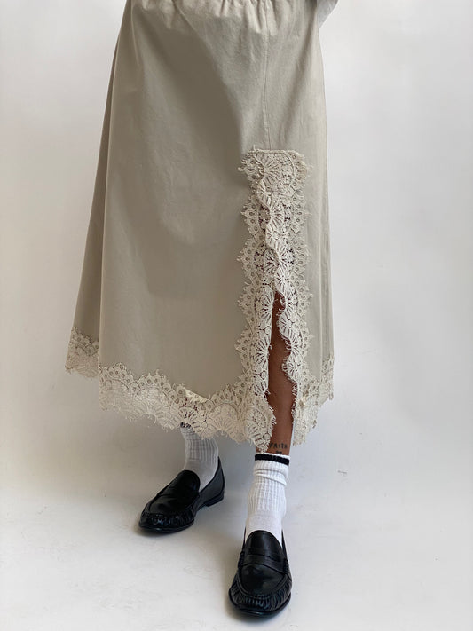 Gonna longuette cotone pizzo