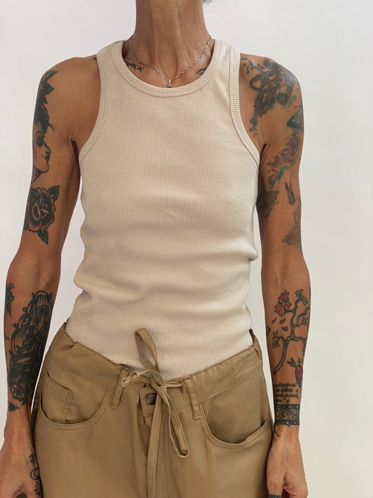 Ribbed tank top with embroidery