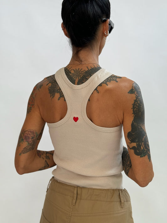 Ribbed tank top with embroidery