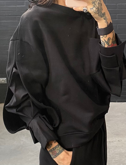 Sweatshirt with poplin insert