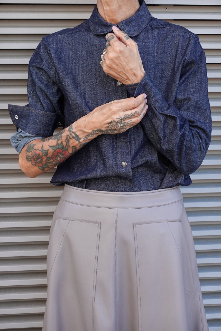 Camicia colletto tondo in denim