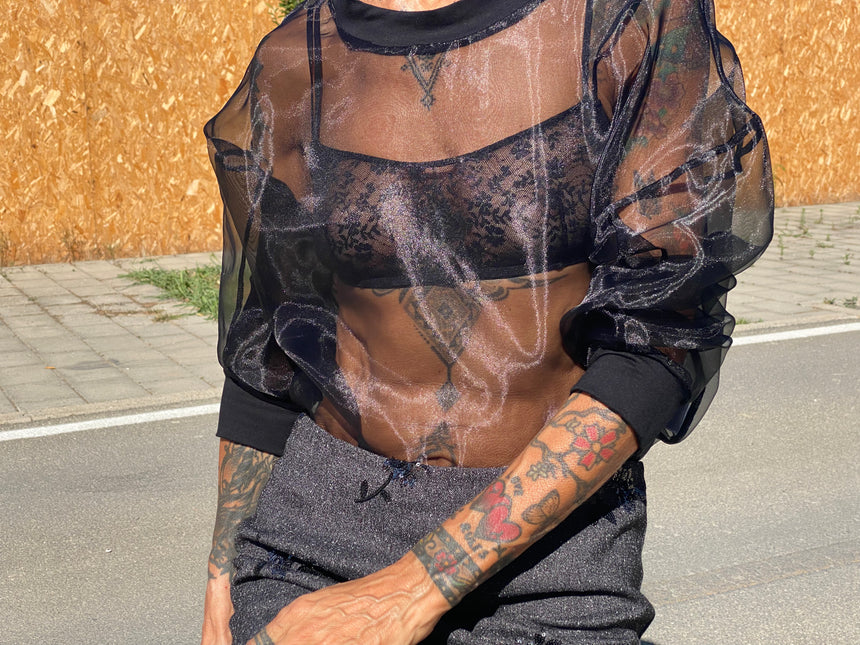 T-shirt manica lunga in organza