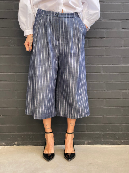 Pinstriped denim trousers