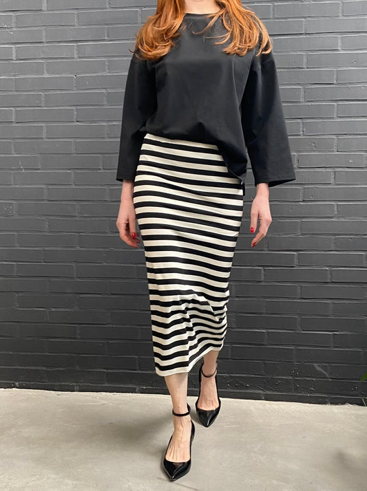 Striped cotton pencil skirt