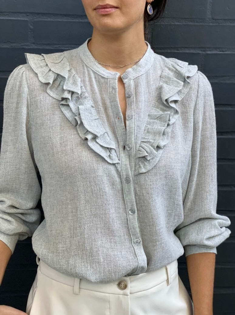 Shirt with ruffles in wool gauze