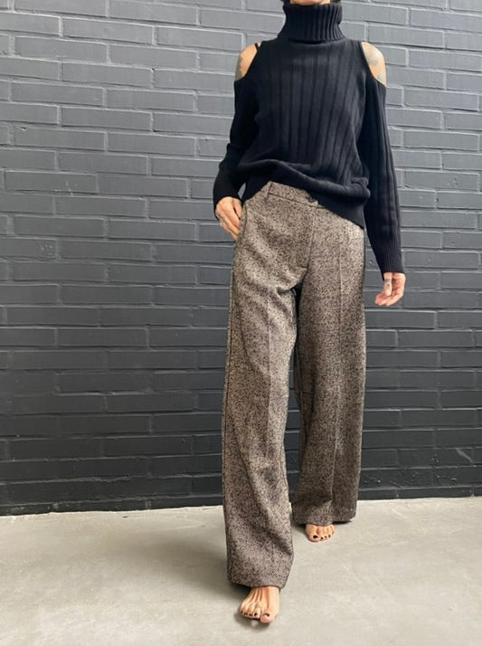 Wide herringbone trousers