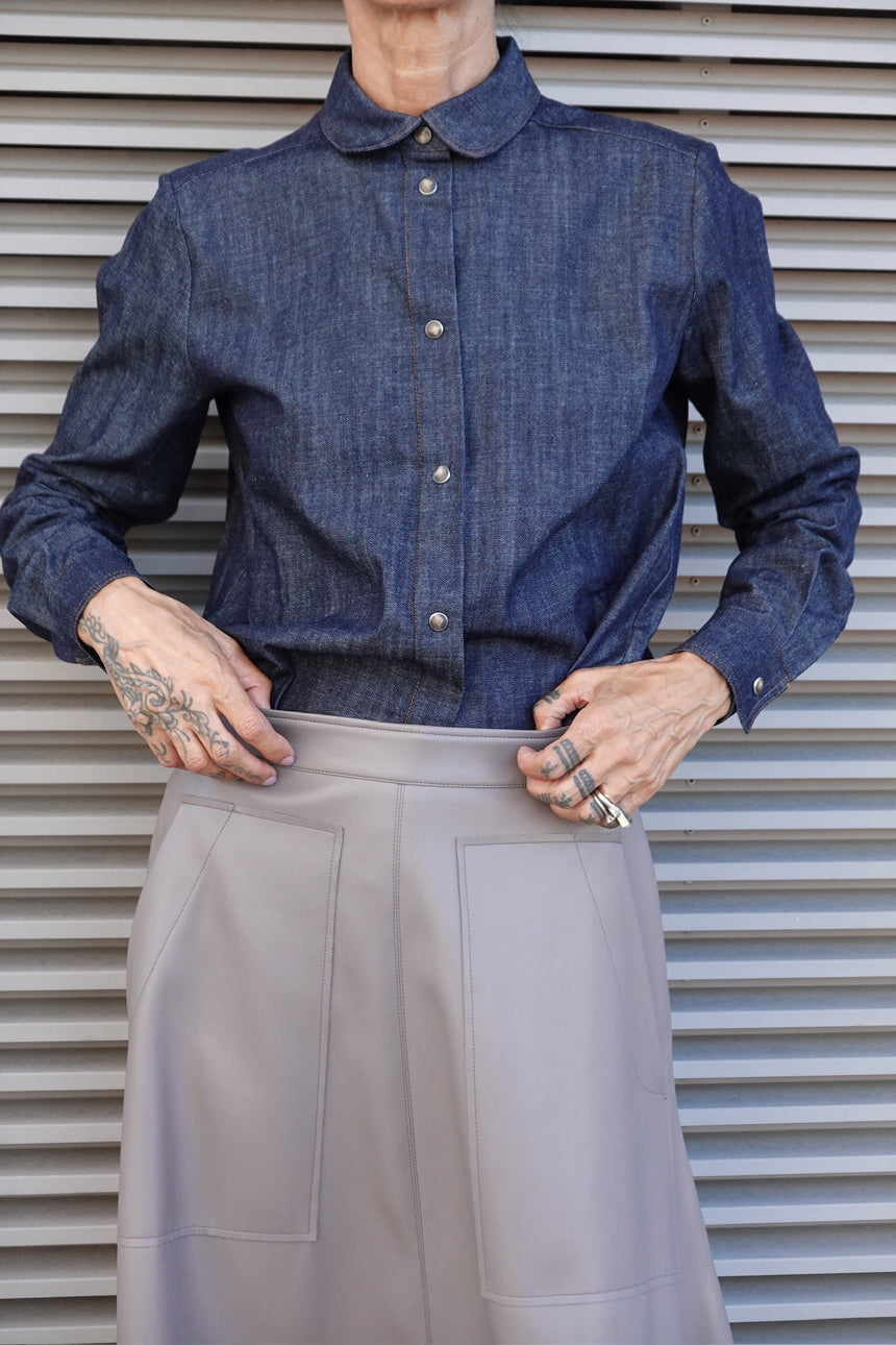 Camicia colletto tondo in denim