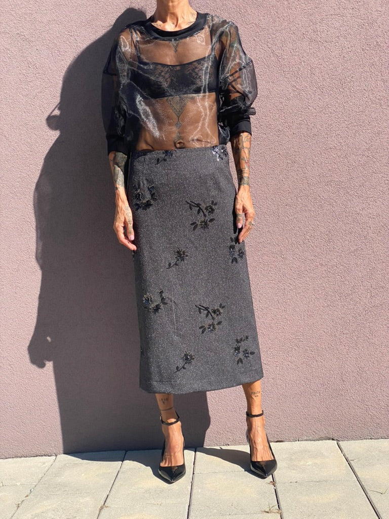 T-shirt manica lunga in organza