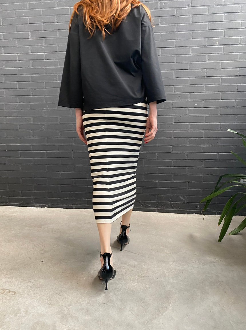 Striped cotton pencil skirt