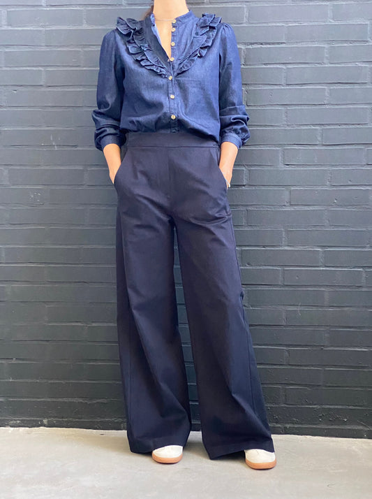 Palazzo trousers in cotton twill