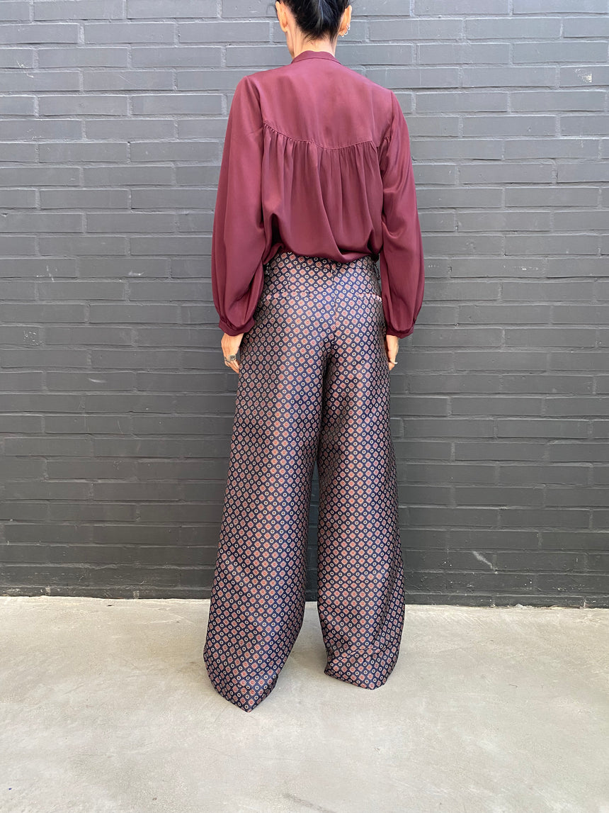 Pantalone largo in tessuto jacquard