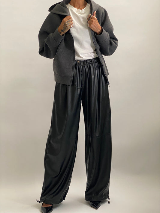 Eco-leather pants with drawstring