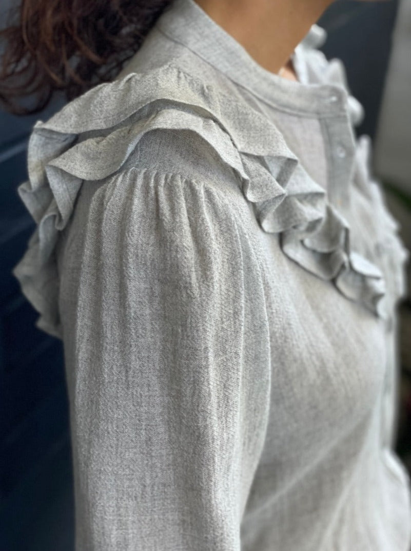 Shirt with ruffles in wool gauze