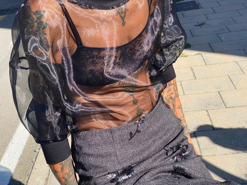 T-shirt manica lunga in organza