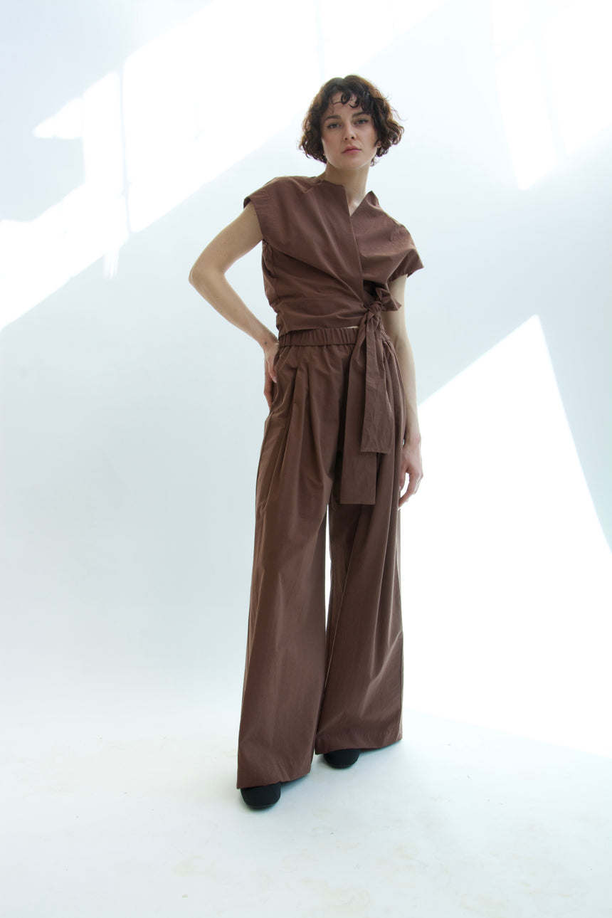 Pantalone largo in cotone crinkle