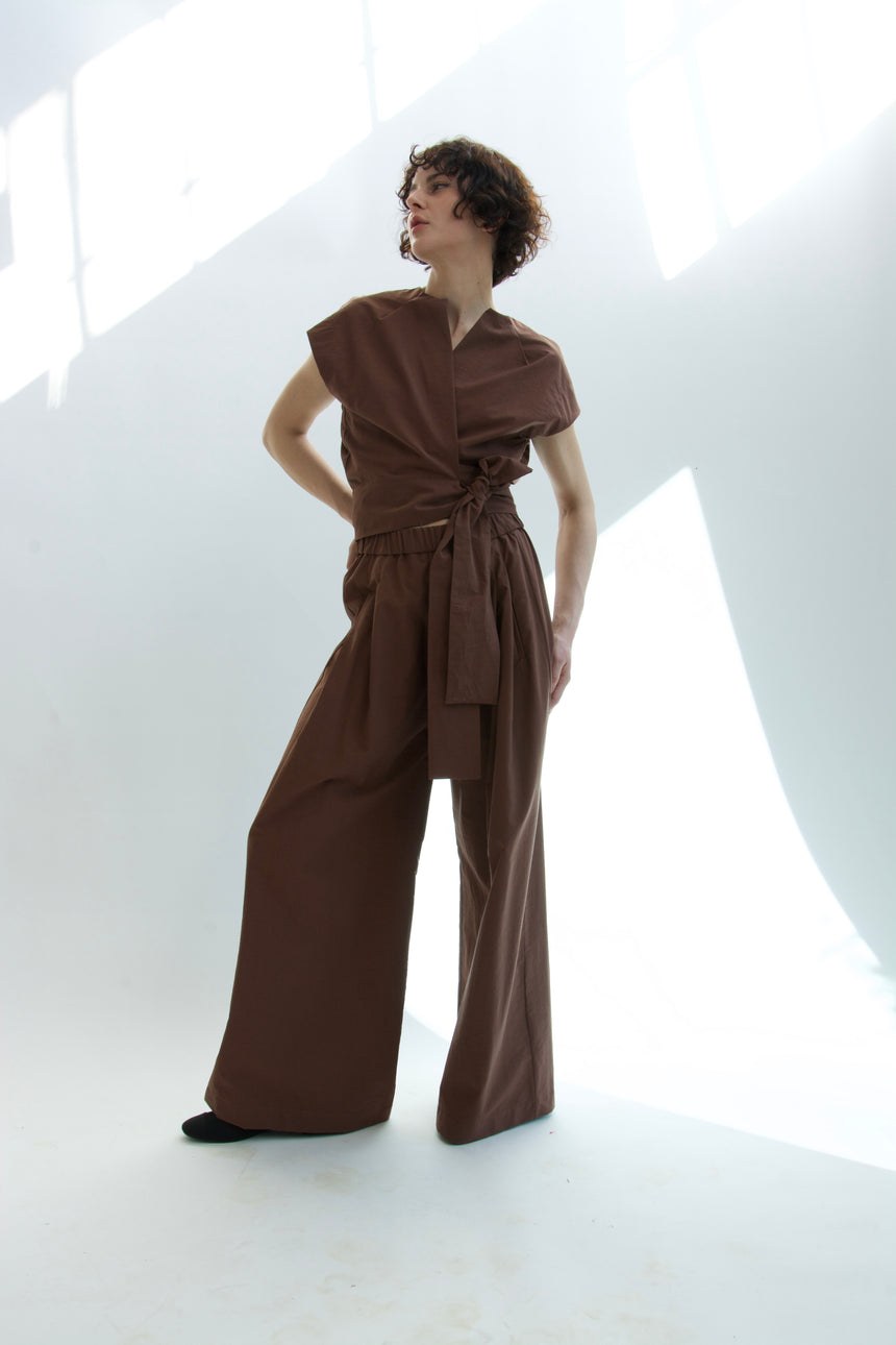 Pantalone largo in cotone crinkle