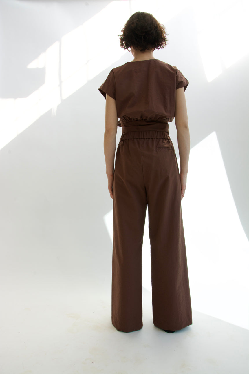Pantalone largo in cotone crinkle