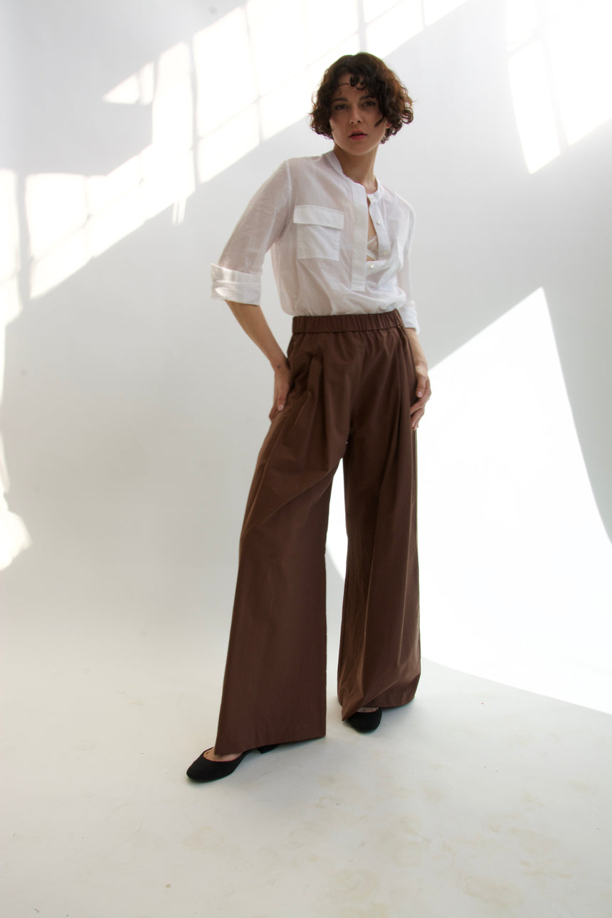 Pantalone largo in cotone crinkle