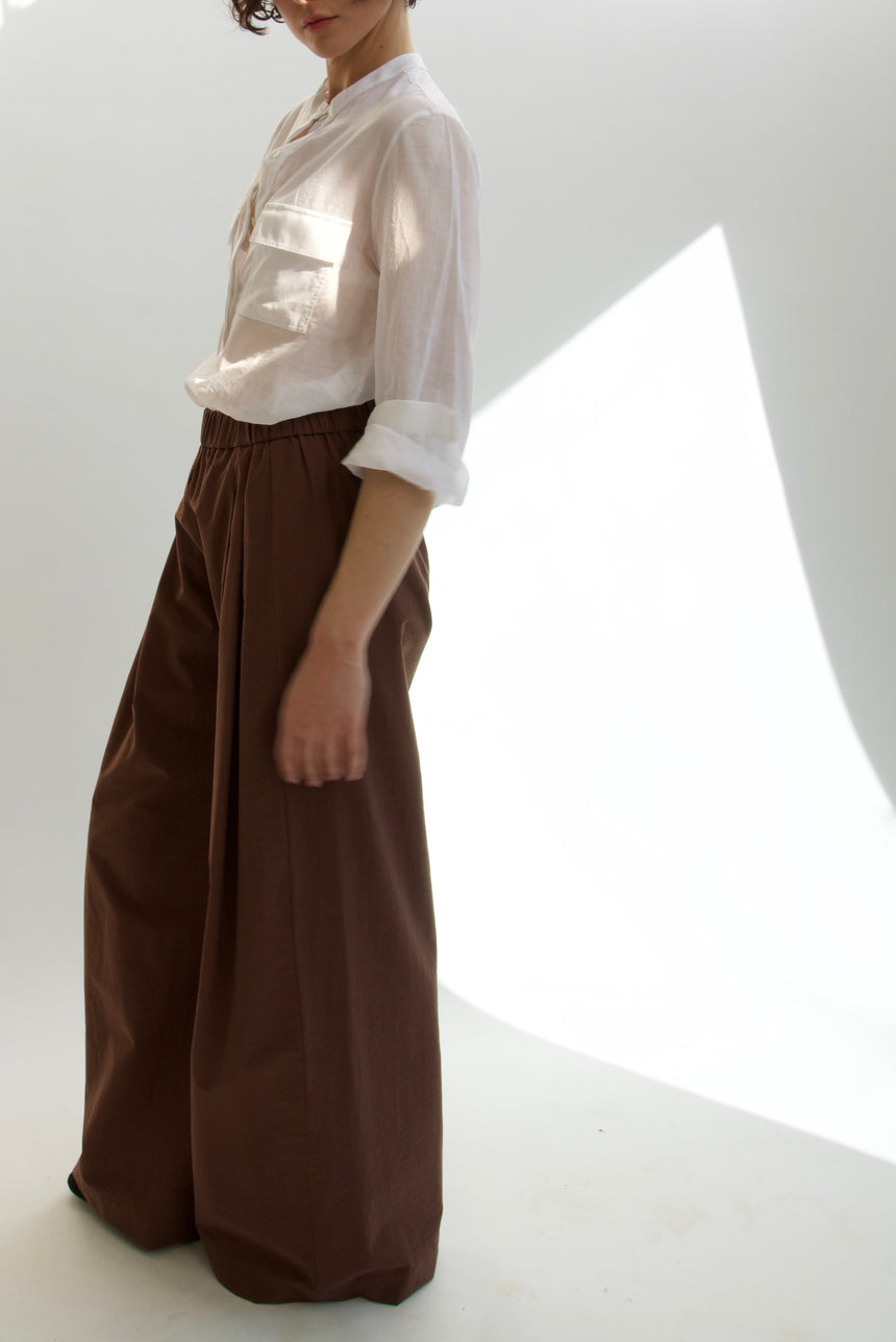 Pantalone largo in cotone crinkle