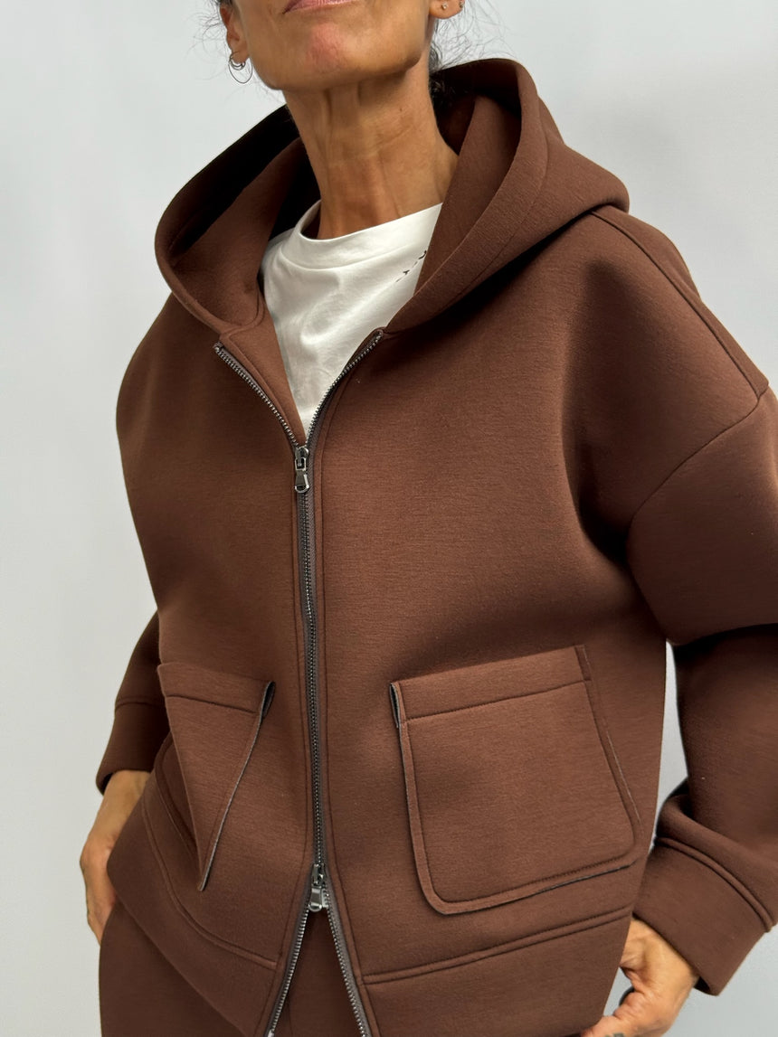 Felpa zip con cappuccio in neoprene