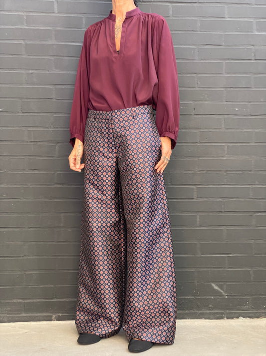 Pantalone largo in tessuto jacquard