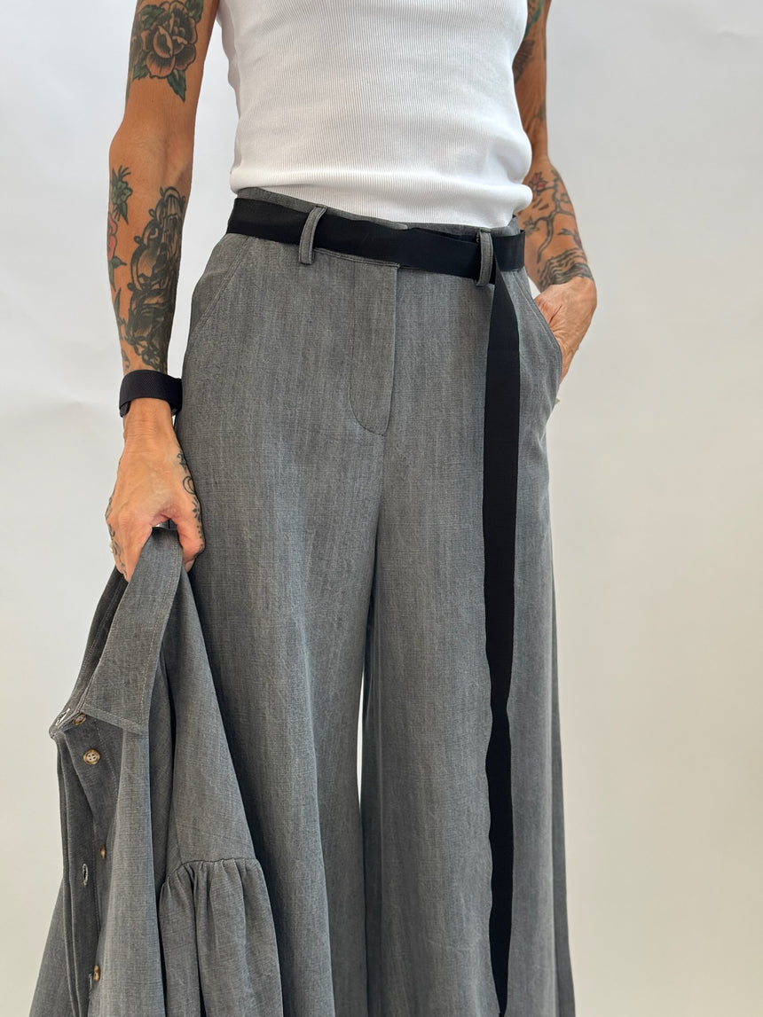 Pantalone palazzo con cintura gros grain