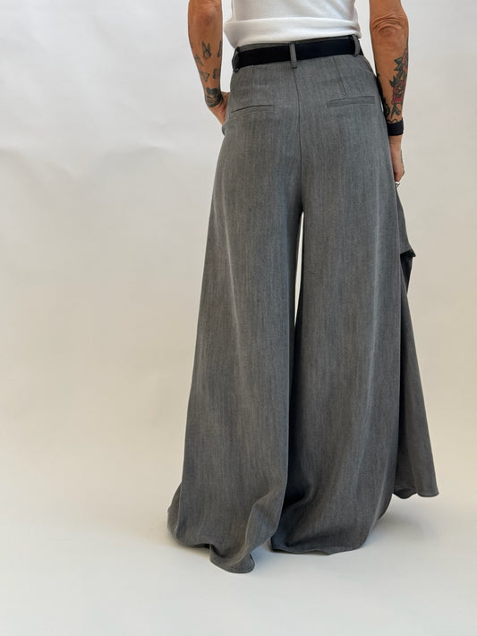 Pantalone palazzo con cintura gros grain