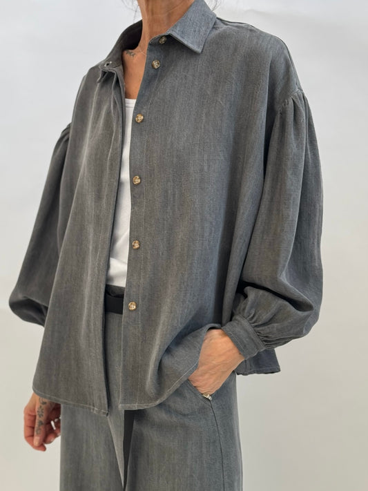 Camicia over in denim lyocell