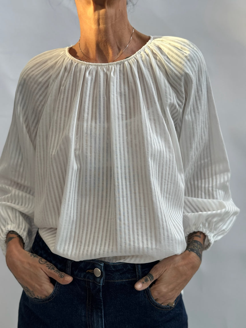 Blusa in cotone a righe in tono