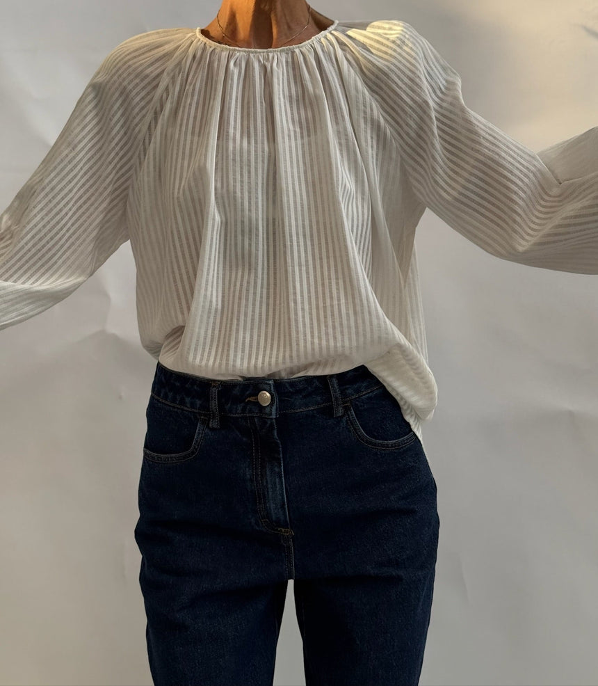 Blusa in cotone a righe in tono