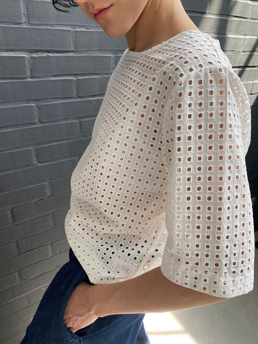 Blusa girocollo sangallo quadretto