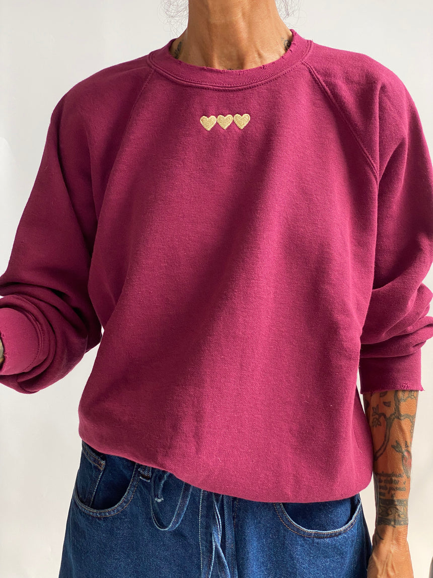 Felpa raglan con ricamo CUORI