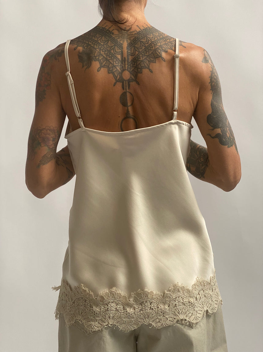 Top in satin e pizzo